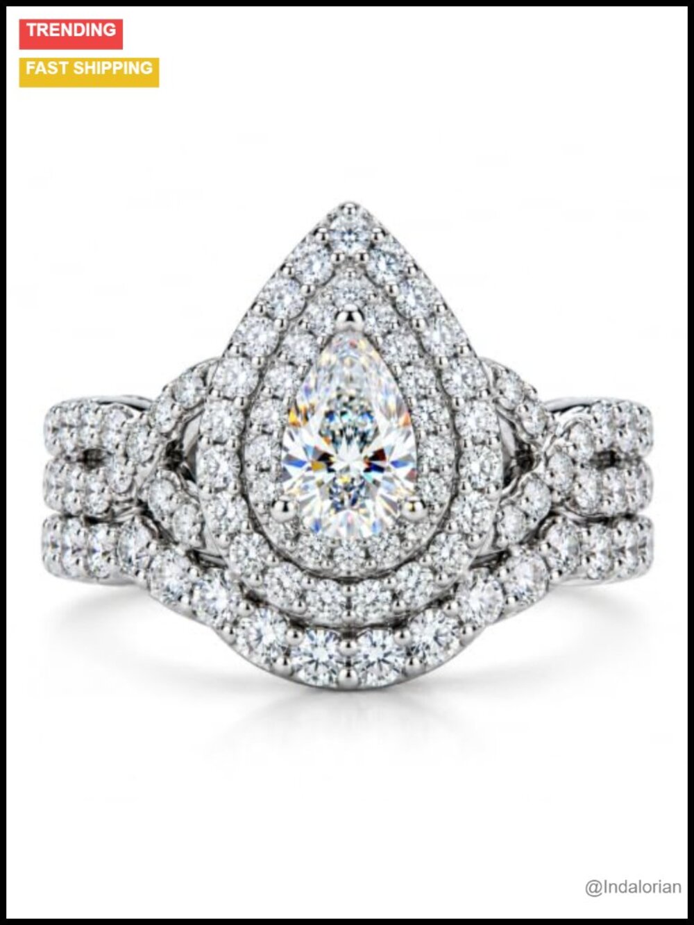 Pear Moissanite Cluster Wedding Ring Set S925 Sterling Silver Bridal